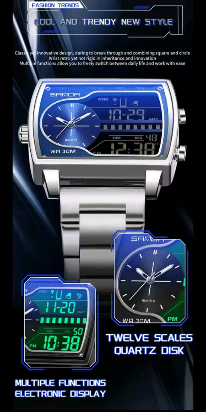 SANDA Cyber-Square Dual Display Watch