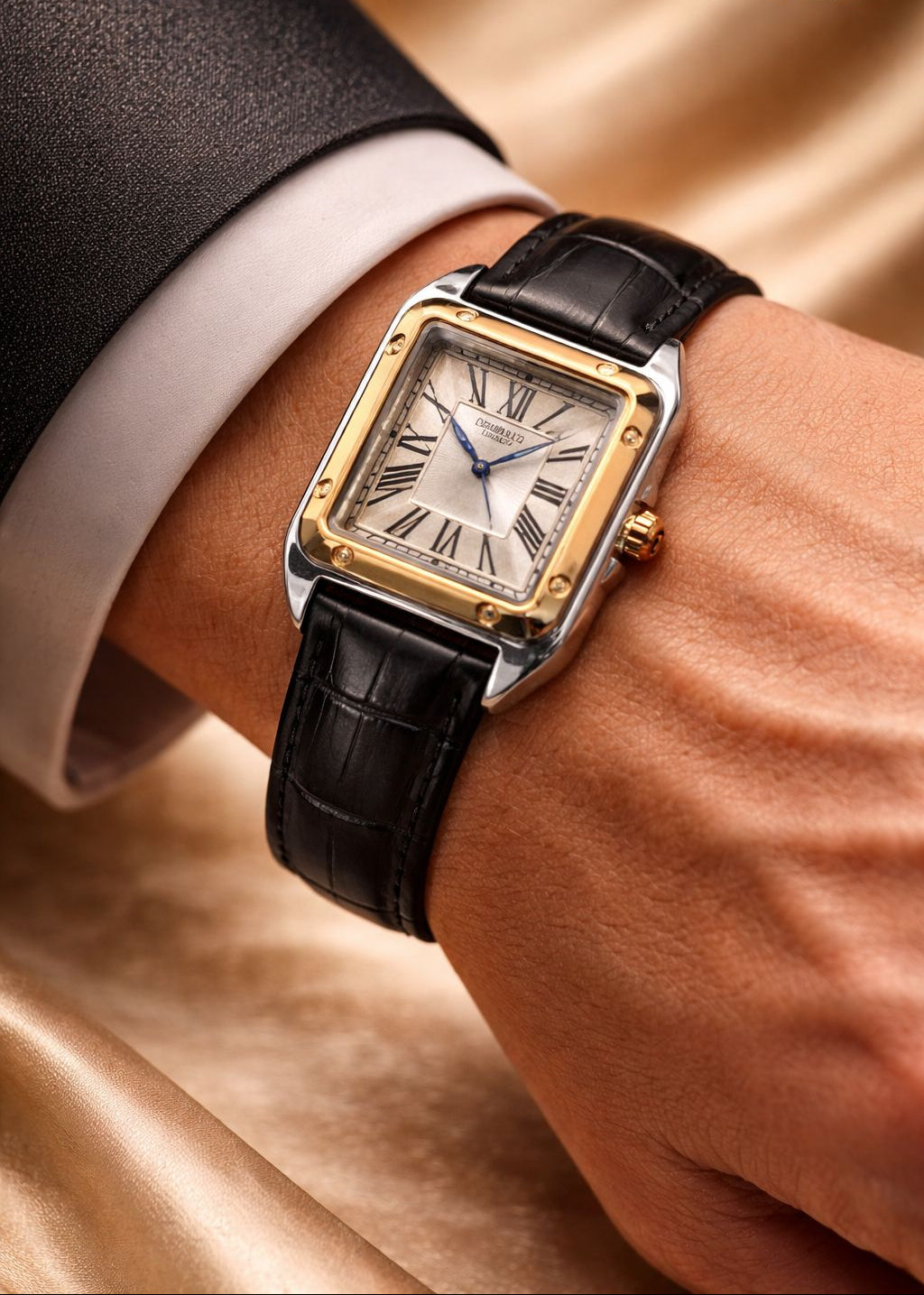 The Emerald Supreme cubex model golden dial watches