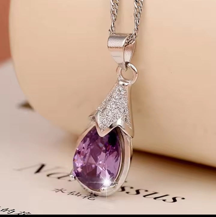 Lavender Sparkle Pear-Cut Necklace