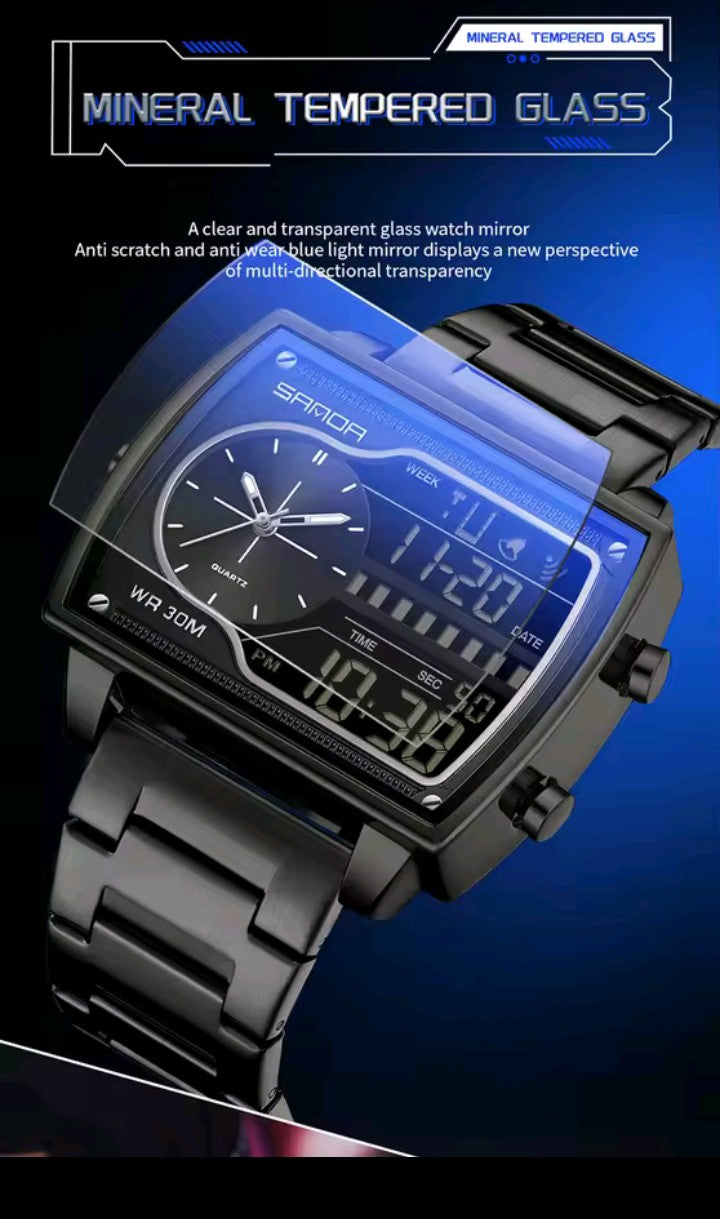 SANDA Cyber-Square Dual Display Watch